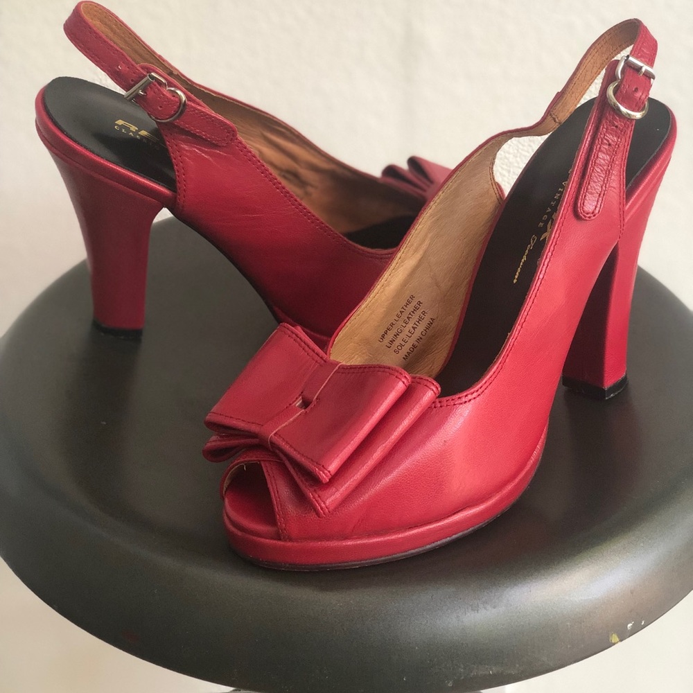 Lipstick Red ReMix Vintage Style ‘Rita’ Slingback Bow Platform Shoe